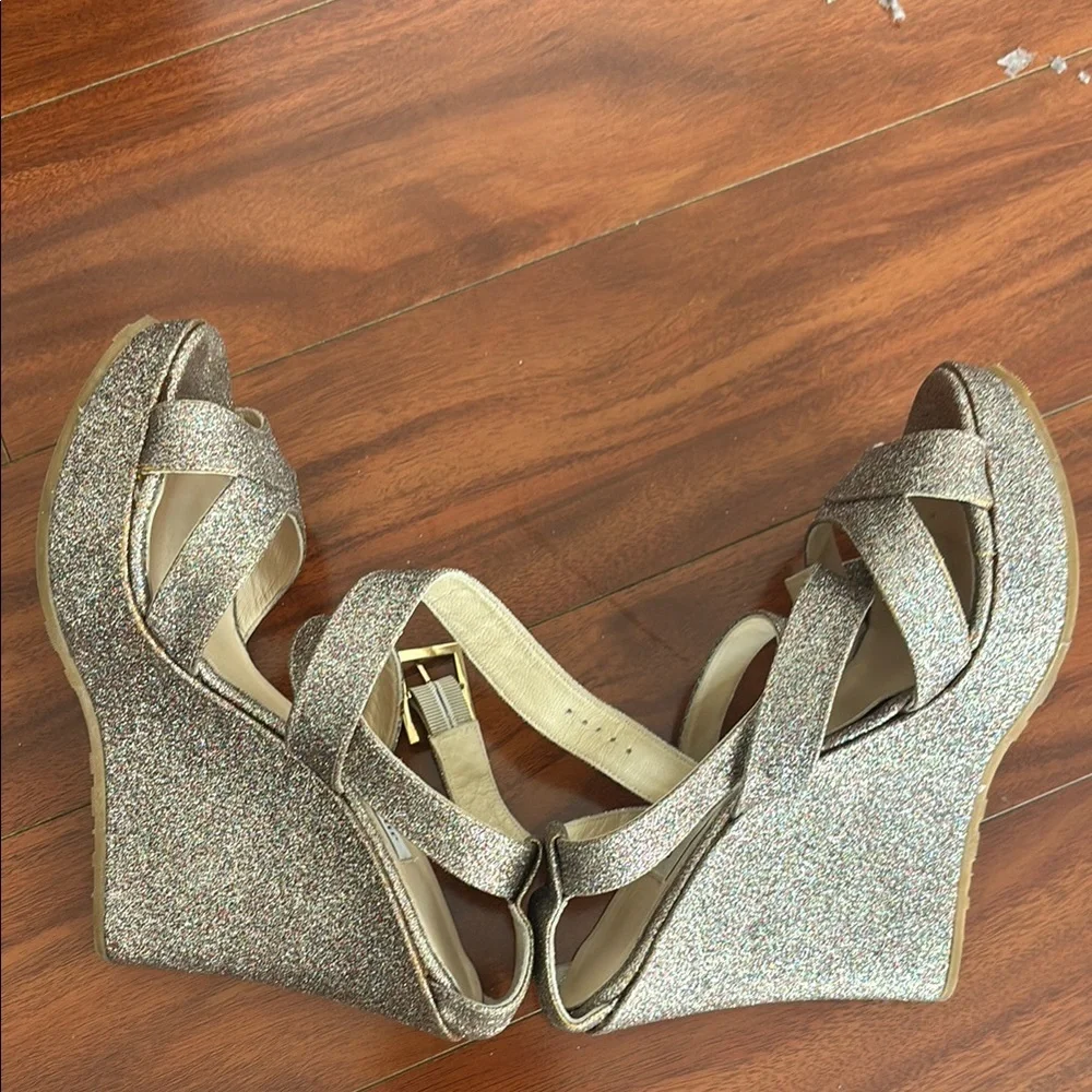 Jimmy Choo Size 40 Glitter Wedge Sandals